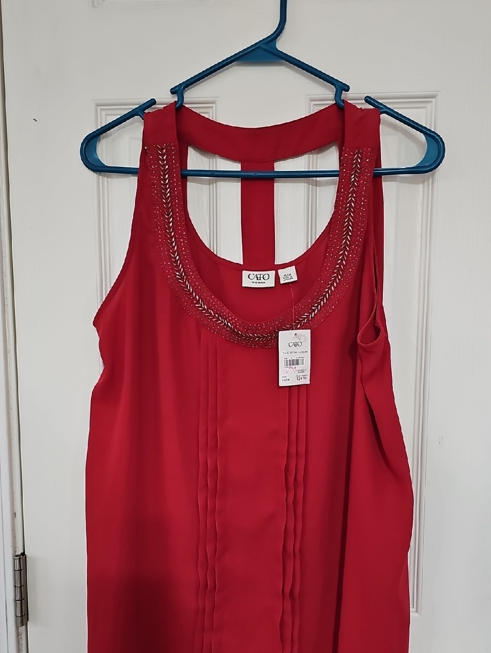 Cato Red Beaded Scoop-Neck Tank